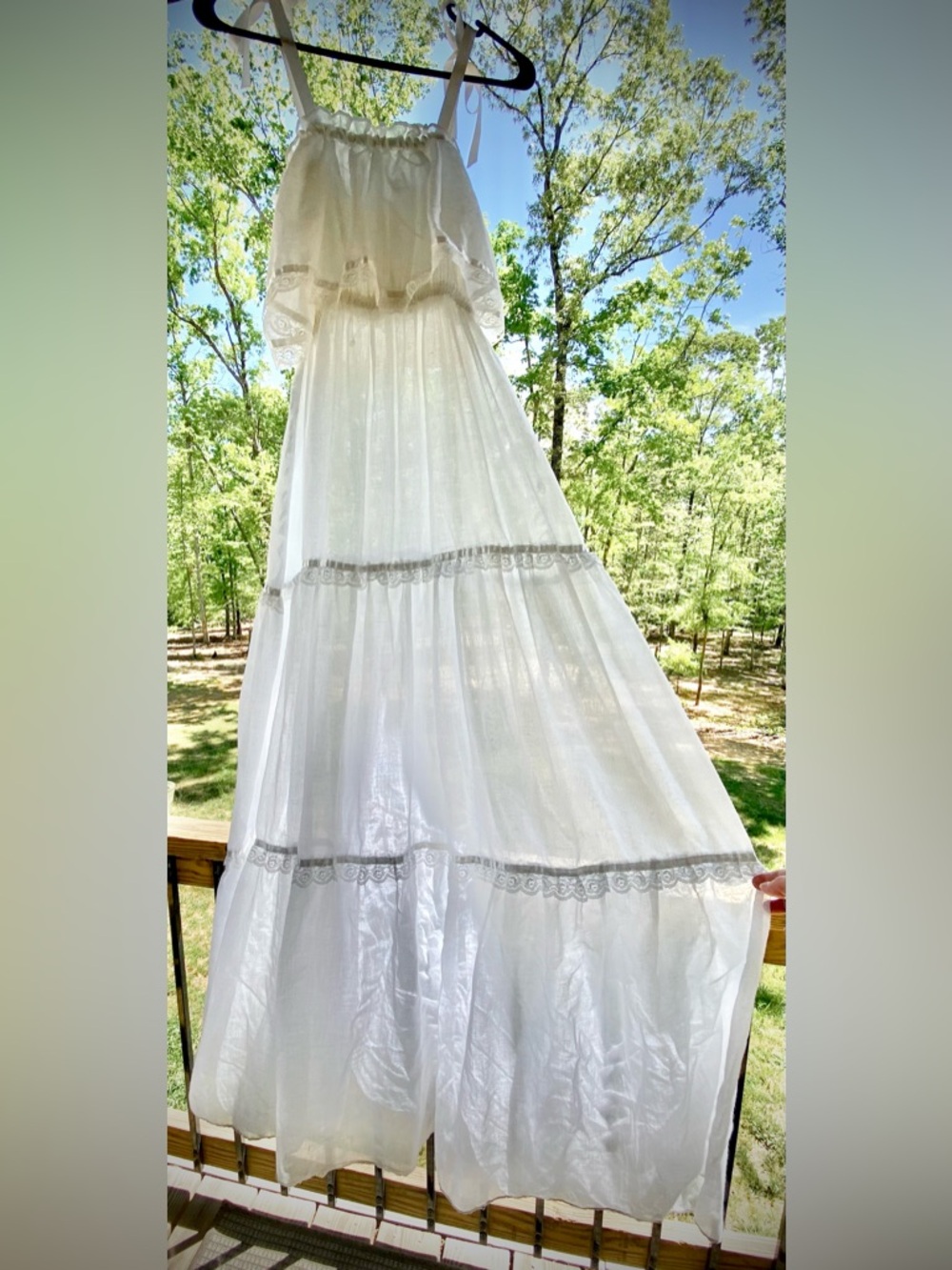 Vintage White Maxi Dress with Lace Trim